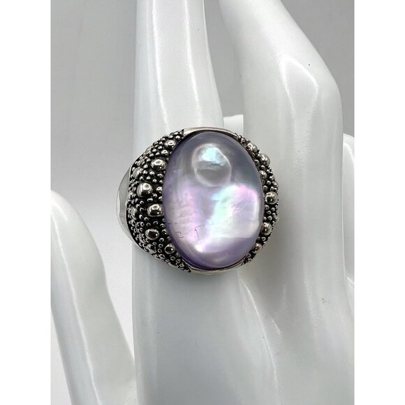 Michael Dawkins Sterling Starry Night Oval Doublet MOP & Amethyst Crystal Ring 8 - Picture 13 of 13
